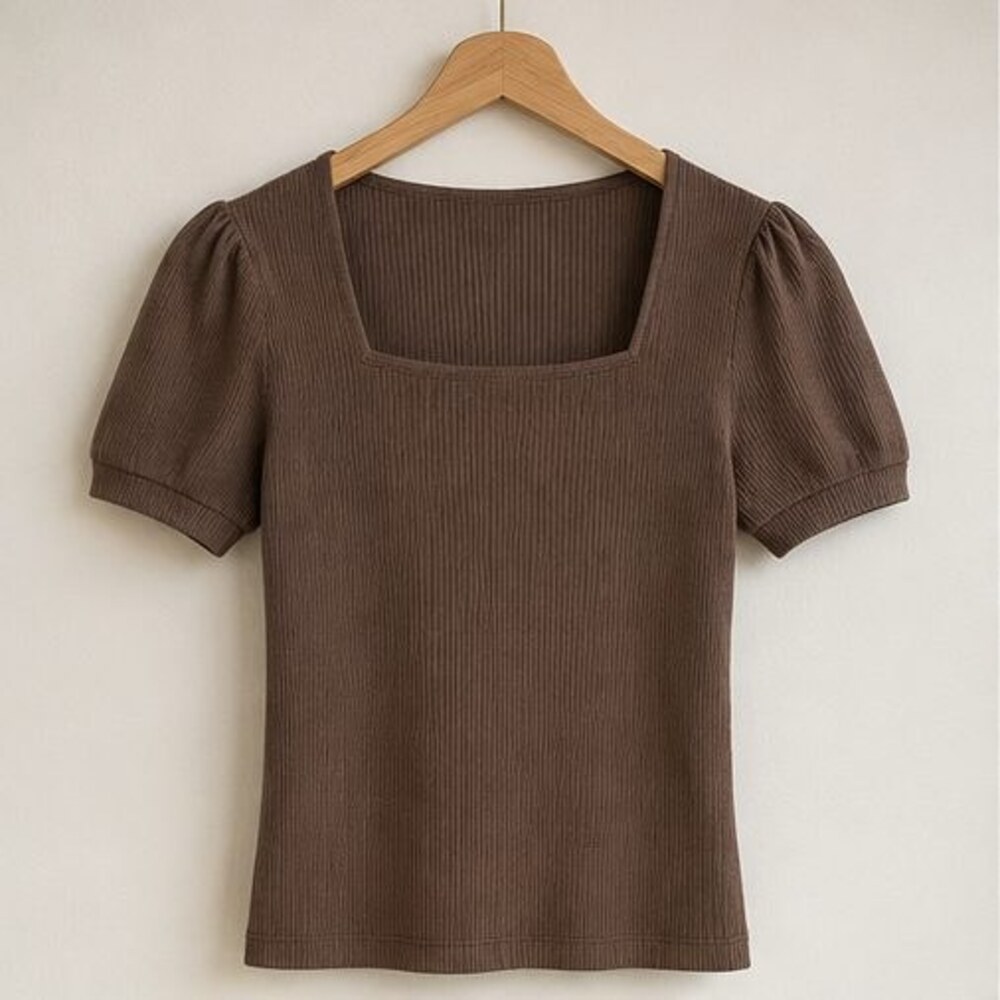 Mocha Ribbed Square Neck Top